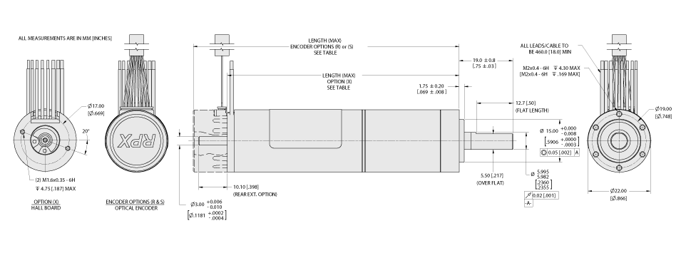 LRPX22 BLDC Gearmotor Technical Drawings