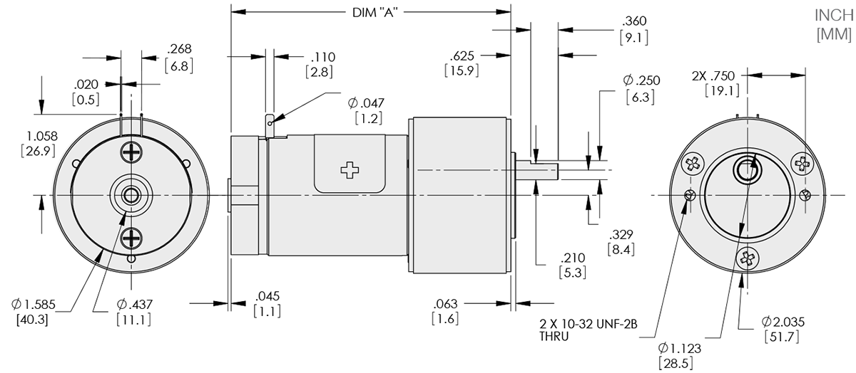 Series 116-4 - 1.6 inch DC Spur Gear Motor Technical Drawings